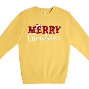 Merry Christmas Buffalo Plaid Red Santa Hat Xmas Pajamas Premium Crewneck Sweatshirt