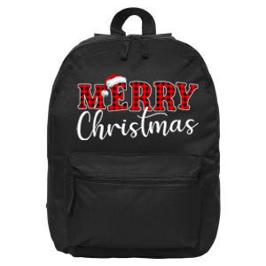 Merry Christmas Buffalo Plaid Red Santa Hat Xmas Pajamas 16 in Basic Backpack