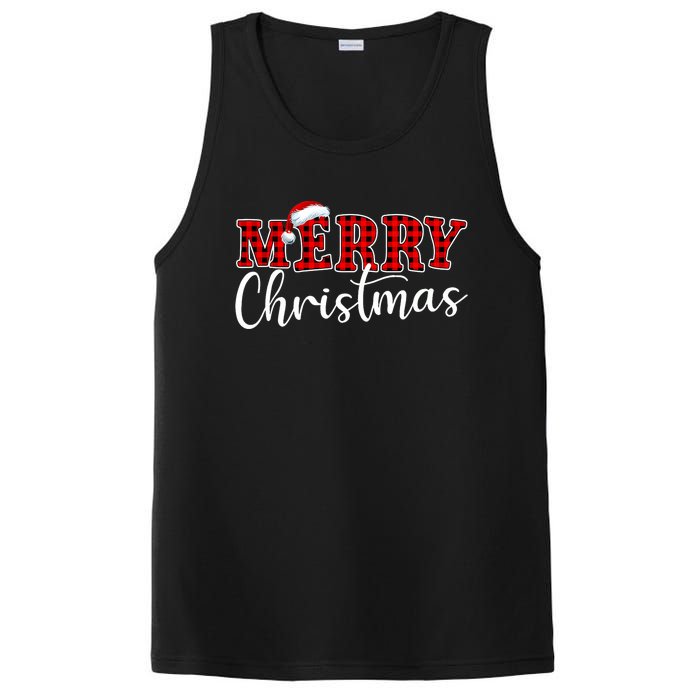 Merry Christmas Buffalo Plaid Red Santa Hat Xmas Pajamas PosiCharge Competitor Tank