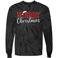 Merry Christmas Buffalo Plaid Red Santa Hat Xmas Pajamas Tie-Dye Long Sleeve Shirt