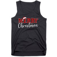 Merry Christmas Buffalo Plaid Red Santa Hat Xmas Pajamas Tank Top