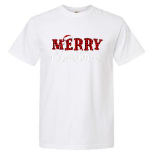 Merry Christmas Buffalo Plaid Red Santa Hat Xmas Pajamas Garment-Dyed Heavyweight T-Shirt