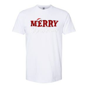 Merry Christmas Buffalo Plaid Red Santa Hat Xmas Pajamas Softstyle CVC T-Shirt