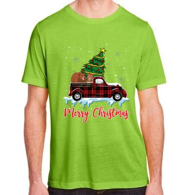 Merry Christmas Bear Xmas Plaid Red Truck Tree On Car Gift Adult ChromaSoft Performance T-Shirt