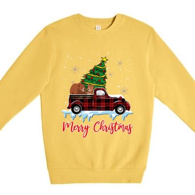 Merry Christmas Bear Xmas Plaid Red Truck Tree On Car Gift Premium Crewneck Sweatshirt