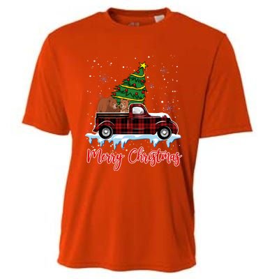 Merry Christmas Bear Xmas Plaid Red Truck Tree On Car Gift Cooling Performance Crew T-Shirt