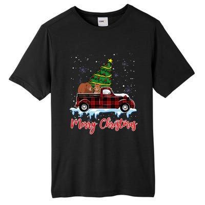 Merry Christmas Bear Xmas Plaid Red Truck Tree On Car Gift Tall Fusion ChromaSoft Performance T-Shirt