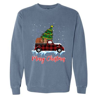 Merry Christmas Bear Xmas Plaid Red Truck Tree On Car Gift Garment-Dyed Sweatshirt