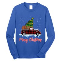 Merry Christmas Bear Xmas Plaid Red Truck Tree On Car Gift Long Sleeve Shirt