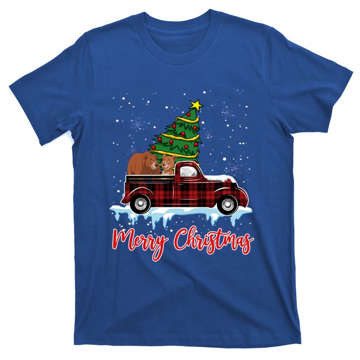 Merry Christmas Bear Xmas Plaid Red Truck Tree On Car Gift T-Shirt