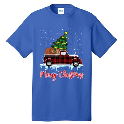 Merry Christmas Bear Xmas Plaid Red Truck Tree On Car Gift Tall T-Shirt