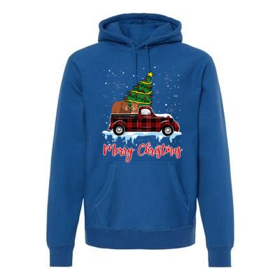 Merry Christmas Bear Xmas Plaid Red Truck Tree On Car Gift Premium Hoodie