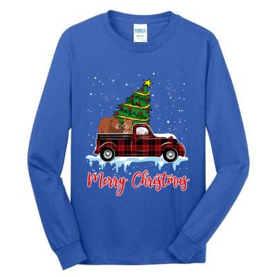 Merry Christmas Bear Xmas Plaid Red Truck Tree On Car Gift Tall Long Sleeve T-Shirt