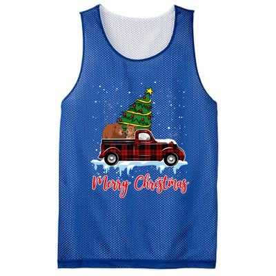 Merry Christmas Bear Xmas Plaid Red Truck Tree On Car Gift Mesh Reversible Basketball Jersey Tank