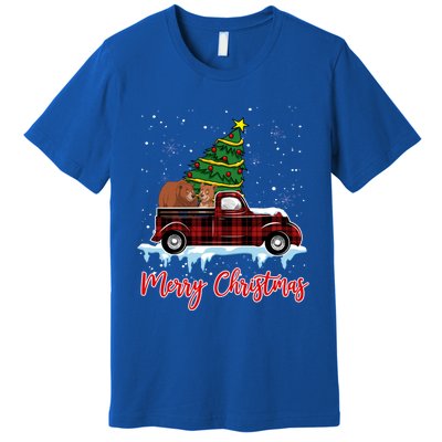 Merry Christmas Bear Xmas Plaid Red Truck Tree On Car Gift Premium T-Shirt