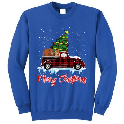 Merry Christmas Bear Xmas Plaid Red Truck Tree On Car Gift Tall Sweatshirt