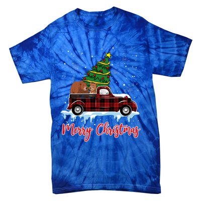 Merry Christmas Bear Xmas Plaid Red Truck Tree On Car Gift Tie-Dye T-Shirt