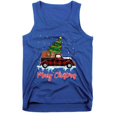 Merry Christmas Bear Xmas Plaid Red Truck Tree On Car Gift Tank Top