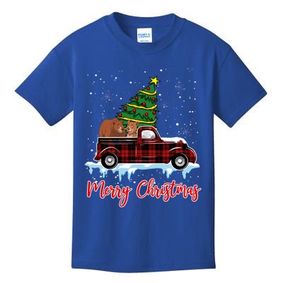 Merry Christmas Bear Xmas Plaid Red Truck Tree On Car Gift Kids T-Shirt