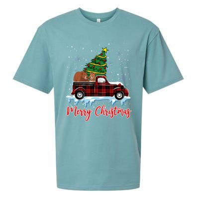 Merry Christmas Bear Xmas Plaid Red Truck Tree On Car Gift Sueded Cloud Jersey T-Shirt