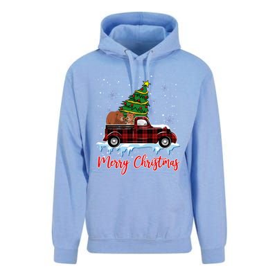 Merry Christmas Bear Xmas Plaid Red Truck Tree On Car Gift Unisex Surf Hoodie