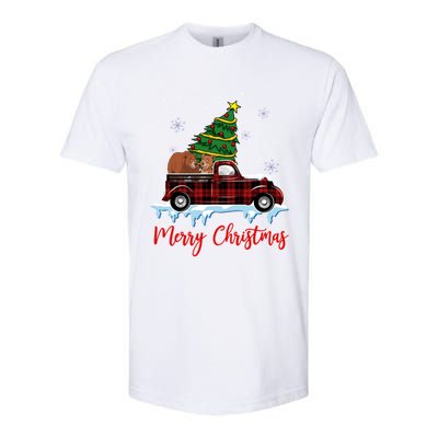 Merry Christmas Bear Xmas Plaid Red Truck Tree On Car Gift Softstyle CVC T-Shirt