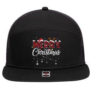 Merry Christmas Buffalo Plaid Red Santa Hat Xmas Pajamas 7 Panel Mesh Trucker Snapback Hat