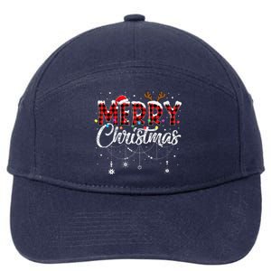 Merry Christmas Buffalo Plaid Red Santa Hat Xmas Pajamas 7-Panel Snapback Hat