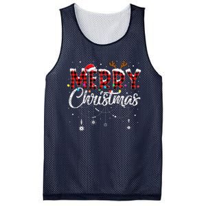 Merry Christmas Buffalo Plaid Red Santa Hat Xmas Pajamas Mesh Reversible Basketball Jersey Tank