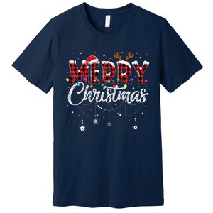 Merry Christmas Buffalo Plaid Red Santa Hat Xmas Pajamas Premium T-Shirt