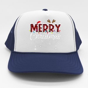 Merry Christmas Buffalo Plaid Red Santa Hat Xmas Pajamas Trucker Hat