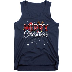 Merry Christmas Buffalo Plaid Red Santa Hat Xmas Pajamas Tank Top