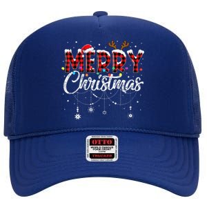 Merry Christmas Buffalo Plaid Red Santa Hat Xmas Pajamas High Crown Mesh Back Trucker Hat