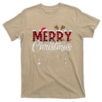 Merry Christmas Buffalo Plaid Red Santa Hat Xmas Pajamas T-Shirt