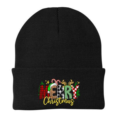 Merry Christmas Buffalo Red Leopard Plaid Xmas Family Pajama Gift Beanie