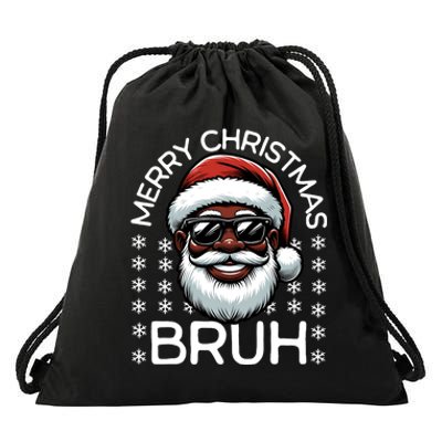 Merry Christmas Bruh Funny Christmas Santa Claus Drawstring Bag