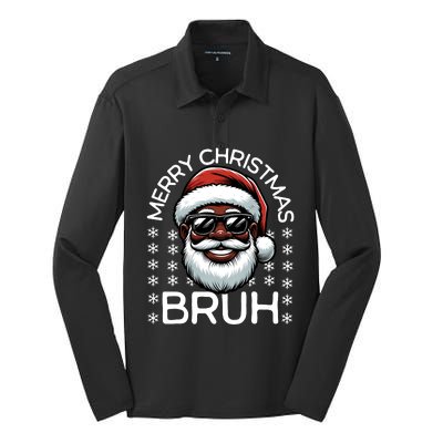 Merry Christmas Bruh Funny Christmas Santa Claus Silk Touch Performance Long Sleeve Polo