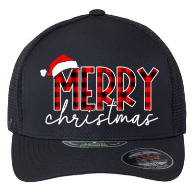 Merry Christmas Buffalo Red Plaid Santa Hat Xmas Pajamas Flexfit Unipanel Trucker Cap