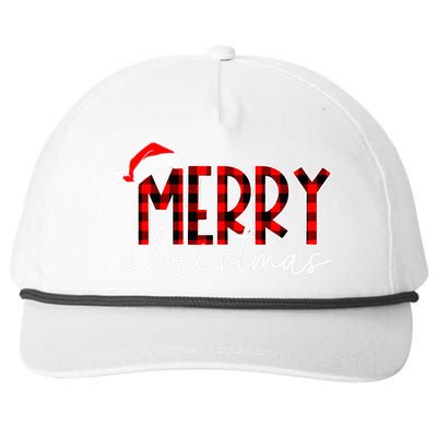 Merry Christmas Buffalo Red Plaid Santa Hat Xmas Pajamas Snapback Five-Panel Rope Hat