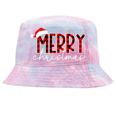 Merry Christmas Buffalo Red Plaid Santa Hat Xmas Pajamas Tie-Dyed Bucket Hat