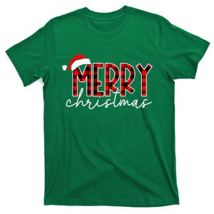 Merry Christmas Buffalo Red Plaid Santa Hat Xmas Pajamas T-Shirt