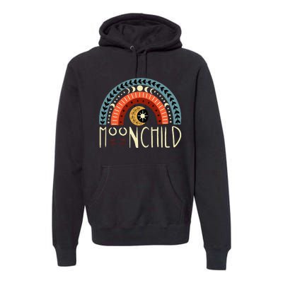 Moon Child Bohemian Moon Rainbow Hippie Moon Artwork Funny Premium Hoodie