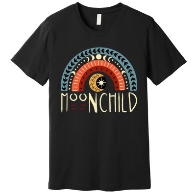 Moon Child Bohemian Moon Rainbow Hippie Moon Artwork Funny Premium T-Shirt