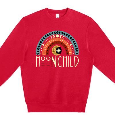 Moon Child Bohemian Moon Rainbow Hippie Moon Artwork Funny Premium Crewneck Sweatshirt