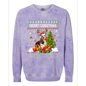 Merry Christmas Basset Hound Santa Xmas Lights Ugly Pajama Colorblast Crewneck Sweatshirt