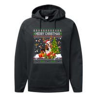 Merry Christmas Basset Hound Santa Xmas Lights Ugly Pajama Performance Fleece Hoodie