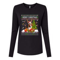 Merry Christmas Basset Hound Santa Xmas Lights Ugly Pajama Womens Cotton Relaxed Long Sleeve T-Shirt