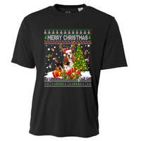 Merry Christmas Basset Hound Santa Xmas Lights Ugly Pajama Cooling Performance Crew T-Shirt