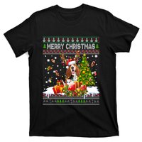 Merry Christmas Basset Hound Santa Xmas Lights Ugly Pajama T-Shirt