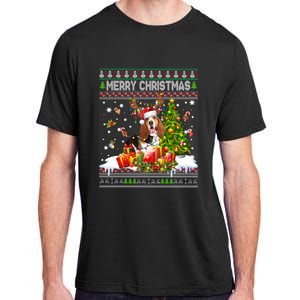 Merry Christmas Basset Hound Santa Xmas Lights Ugly Pajama Adult ChromaSoft Performance T-Shirt